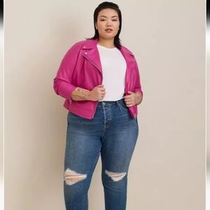💖 Torrid Faux Leather Moto Jacket – Gin Fizz Pink – Size 4 (4X / 26) – NWT